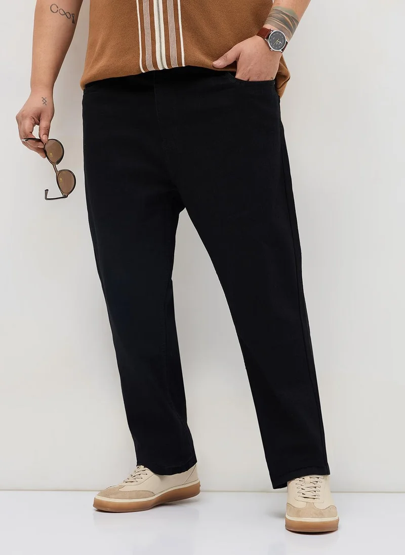 أوربانو فاشن Urbano Plus Men's Black Straight Fit Heavy Washed Denim Jeans Stretchable